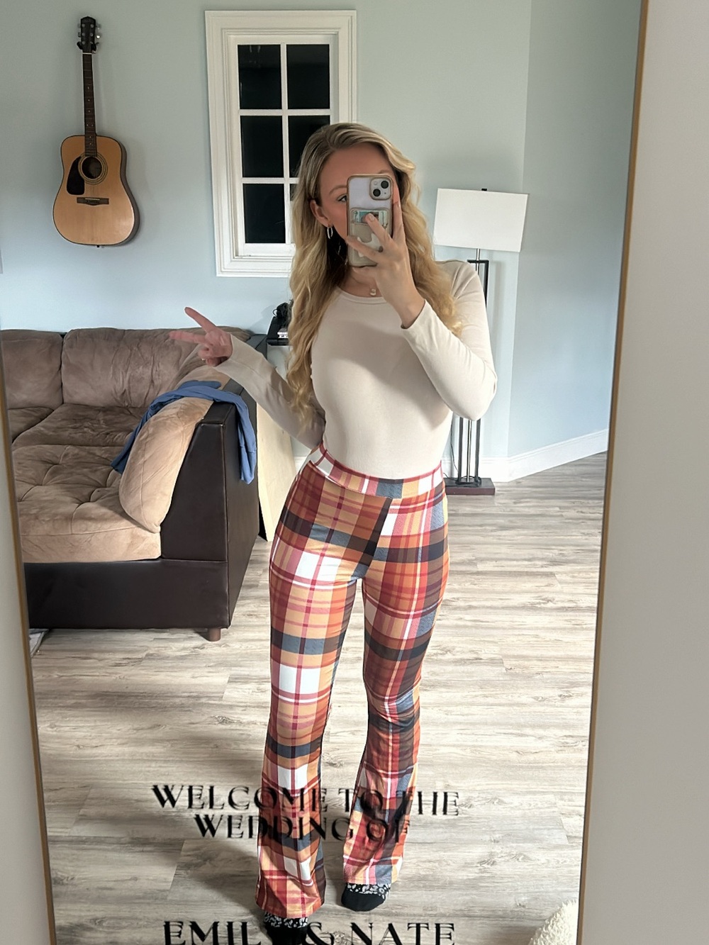 High-Rise Plaid Flare Pants in Multi-Color